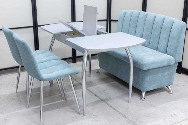 Диван, стол, 2 стула хром (серия Альт ментол) Диван, стол, 2 стула хром (серия Альт ментол) - Кухонные наборыССС