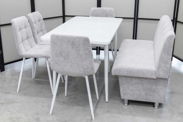 Диван, стол, 4 стула (серия Альт светло-серый) Диван, стол, 4 стула (серия Альт светло-серый) - Кухонные наборыССС