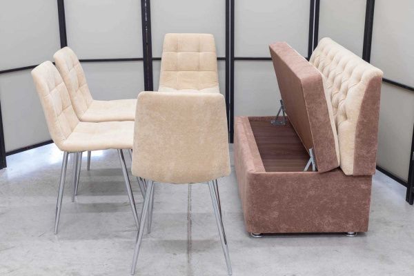 Диван, 4 стула (серия Монро бежевый) Диван, 4 стула (серия Монро бежевый) - Кухонные диваны