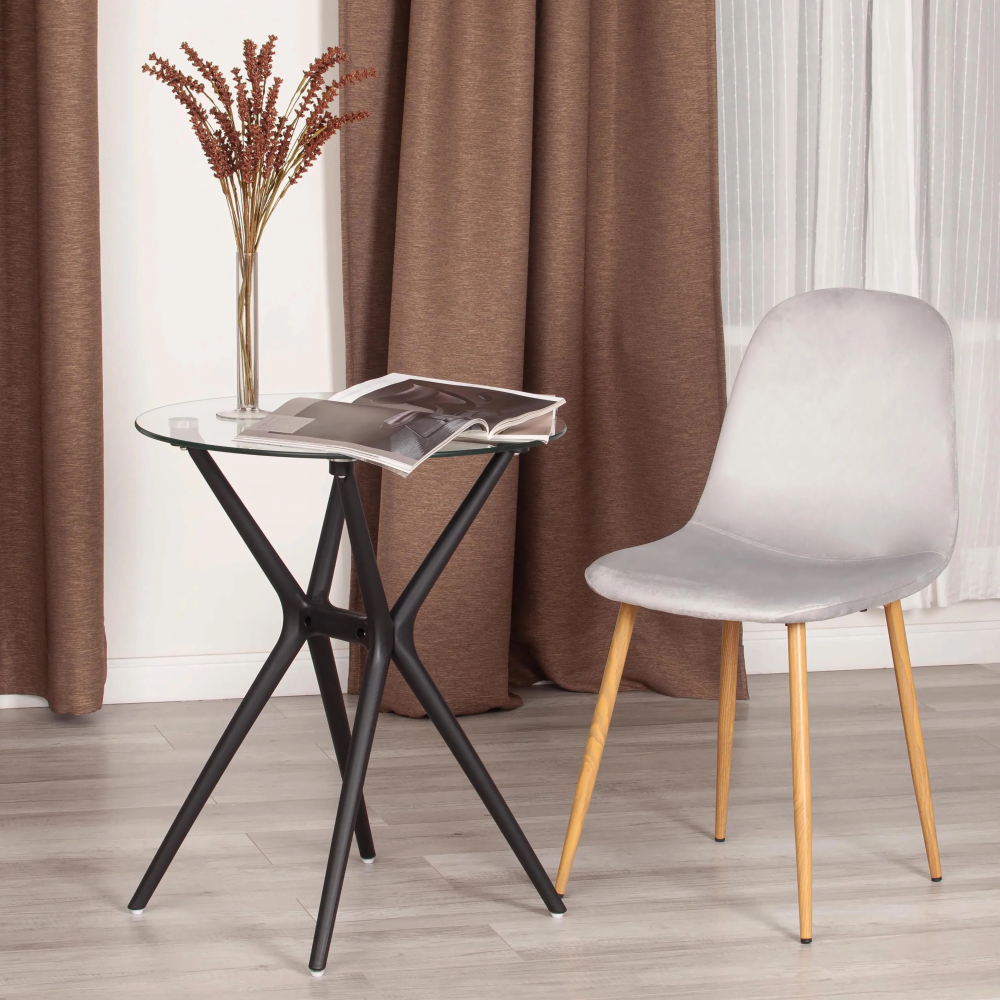 Стул BREEZE (mod. 4724) - Велюр/металл , 44 х 53 х 87 см, Light grey (светло-серый) HLR14 / натуральный