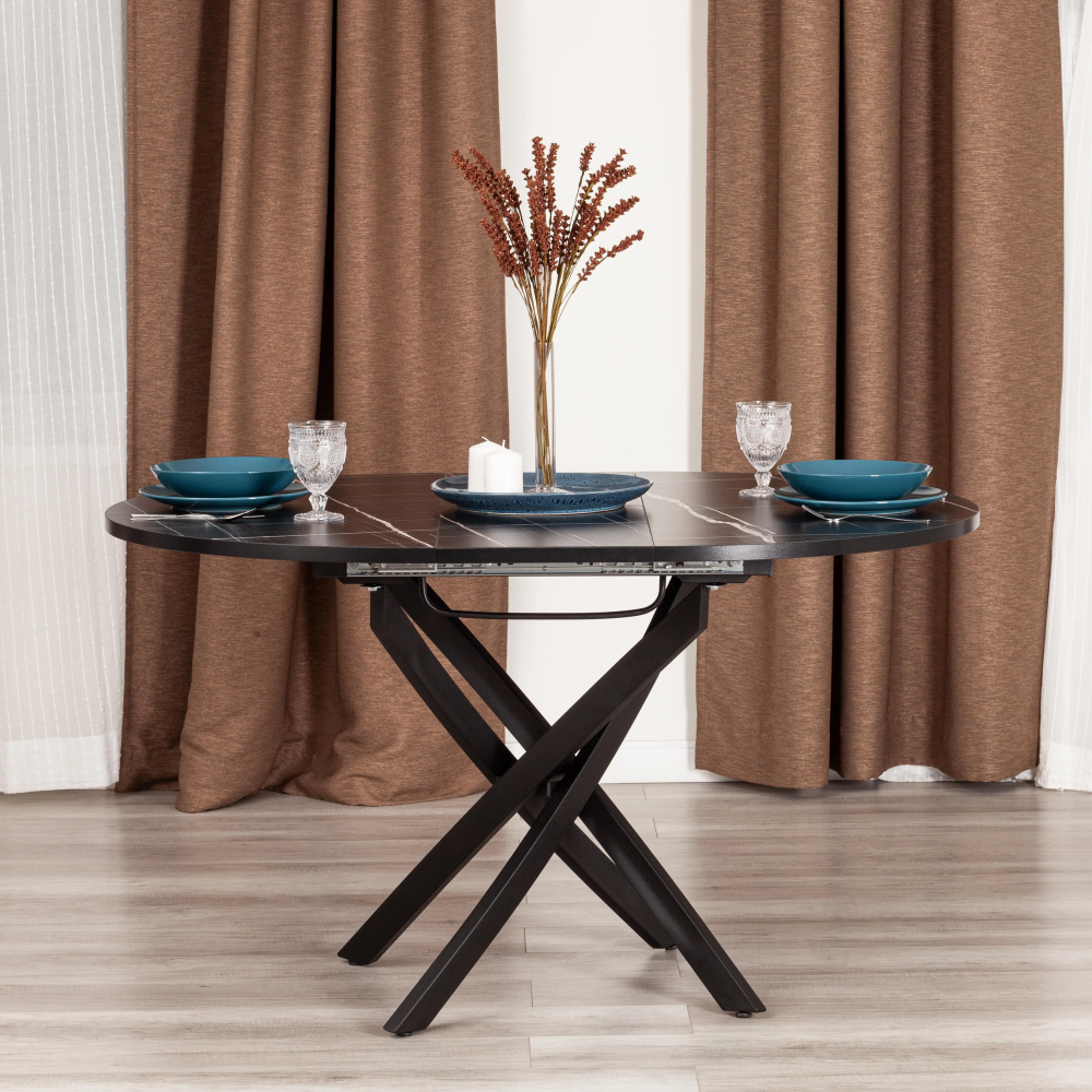 Стол MANZANA - ЛДСП/HPL/металл, 100 х 100+30 х 75 см, Мрамор чёрный/чёрный