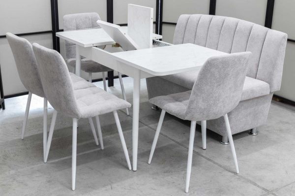 Диван, стол, 4 стула (серия Альт светло-серый) Диван, стол, 4 стула (серия Альт светло-серый) - Кухонные наборыССС