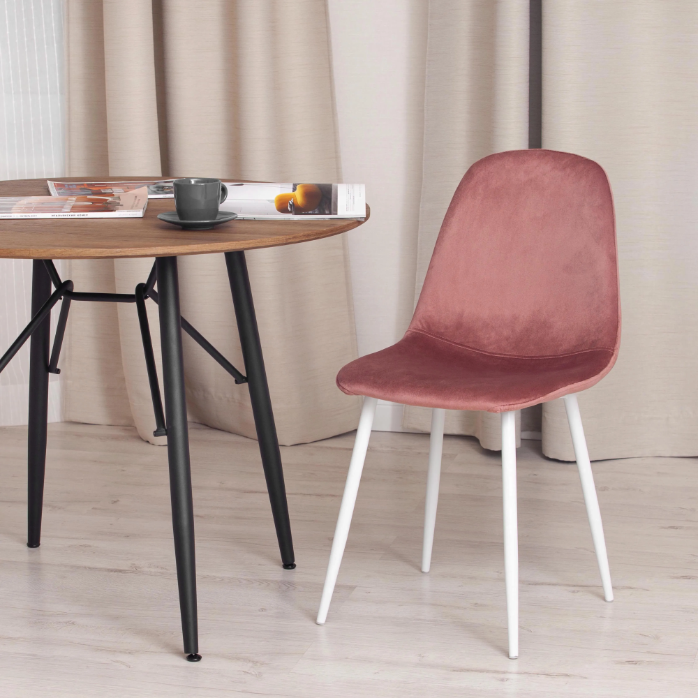 Стул BREEZE (mod. 4724) - Велюр/металл , 44 х 53 х 87 см, Coral (коралловый) HLR44 / белый