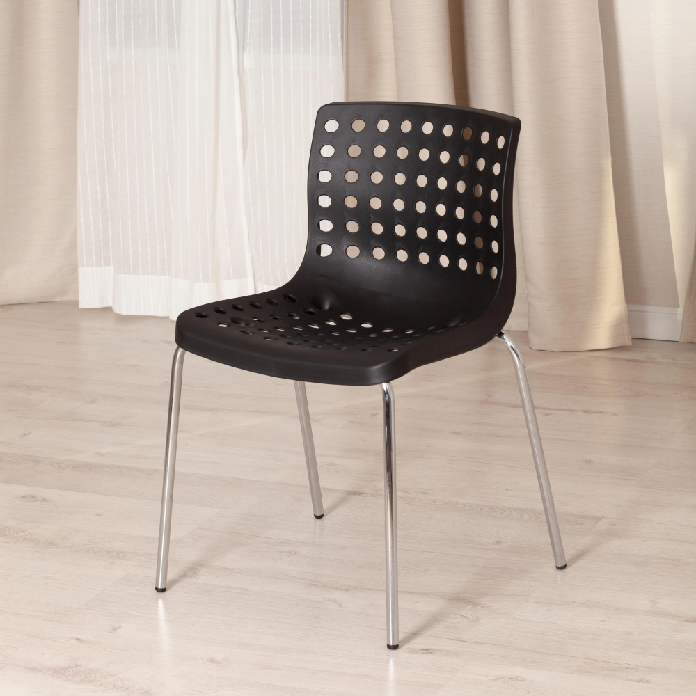 Стул SKALBERG (mod. C-084-A) - металл/пластик, 46 х 56 х 79 см, Black (черный) / Chrome (хром)