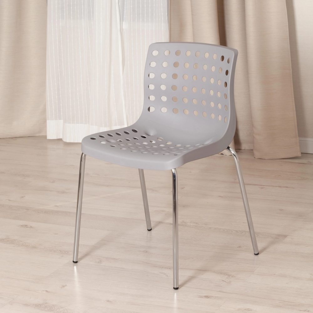 Стул SKALBERG (mod. C-084-A) - металл/пластик, 46 х 56 х 79 см, Grey (серый) / Chrome (хром)