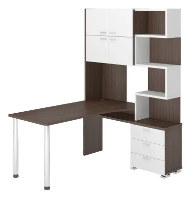 Компьютерный стол СР-500М-160 - корпус шамони, фасады белый жемчуг, столешница шамони Компьютерный стол СР-500М-160 - корпус шамони, фасады белый жемчуг, столешница шамони