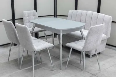 Диван, стол, 4 стула хром (серия Альт светло-серый) Диван, стол, 4 стула хром (серия Альт светло-серый) - Кухонные наборы